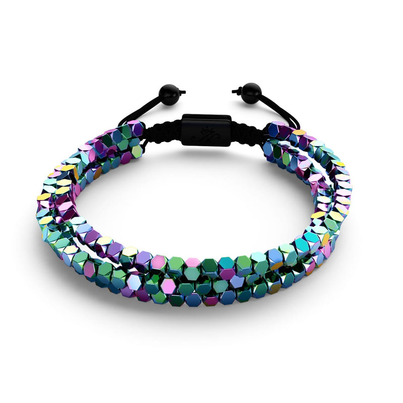 Mini Géome Sacrée | Hématite arc-en-ciel x Gunmetal | Bracelet Triple Rang