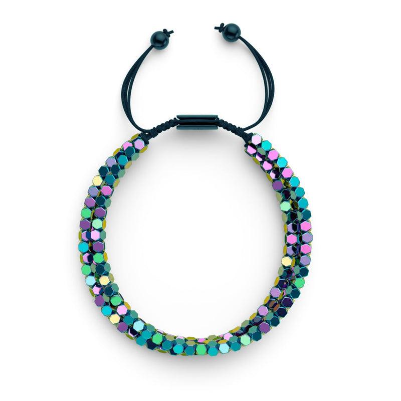 Mini Géome Sacrée | Hématite arc-en-ciel x Gunmetal | Bracelet Triple Rang