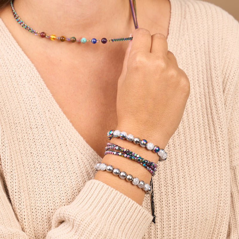 Mini Géome Sacrée | Hématite arc-en-ciel x Gunmetal | Bracelet Triple Rang