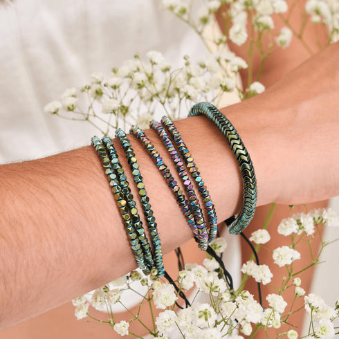 Mini Géome Sacrée | Seafoam Hématite x Gunmetal | Bracelet Triple Rang