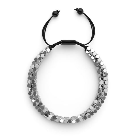 Mini Sacred Geom | Silver Hematite x Gunmetal | Triple Strand Bracelet