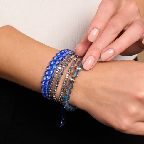 Mini Sacred Geom | Silver Hematite x Gunmetal | Triple Strand Bracelet