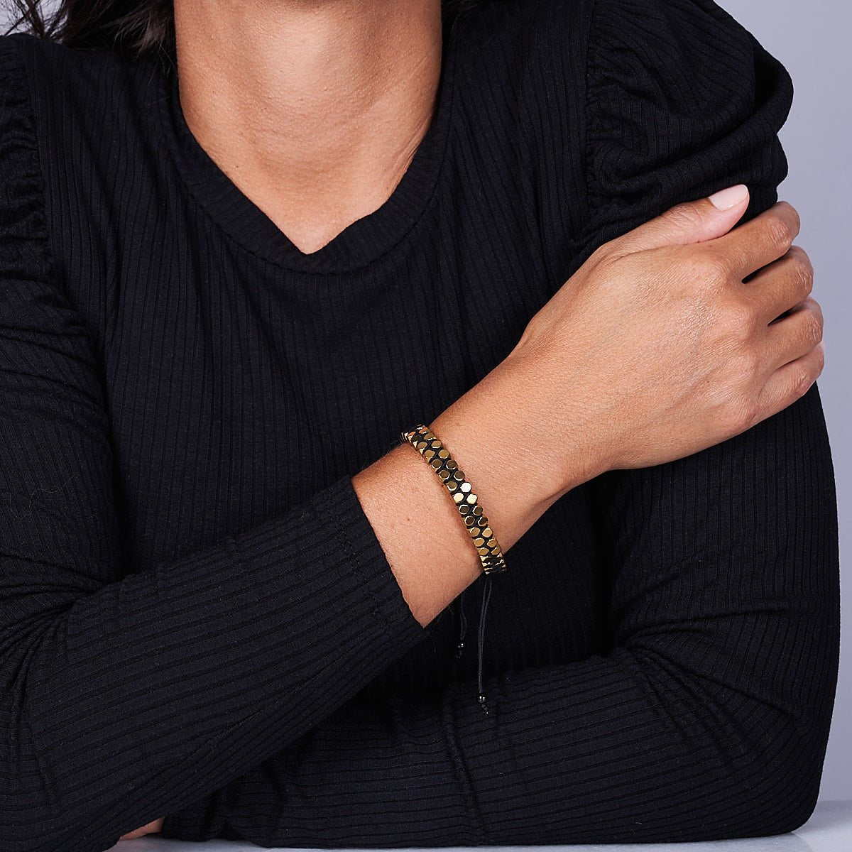 Géome sacrée | Hématite d'or | Bronze à canon | Bracelet octaèdre