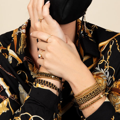 Géome sacrée | Hématite d'or | Bronze à canon | Bracelet octaèdre