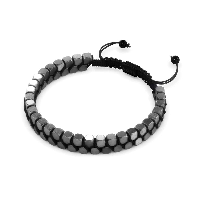 Géome sacrée | Hématite Mat | Bronze à canon | Bracelet octaèdre