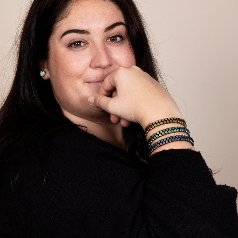 Géome sacrée | Hématite Mat | Bronze à canon | Bracelet octaèdre