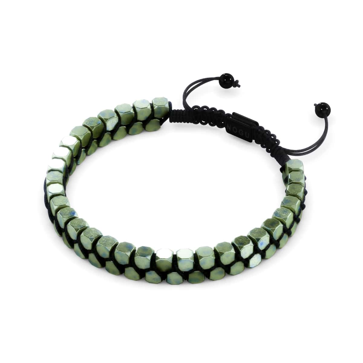 Géome sacrée | Hématite écume de mer mate | Bronze à canon | Bracelet octaèdre