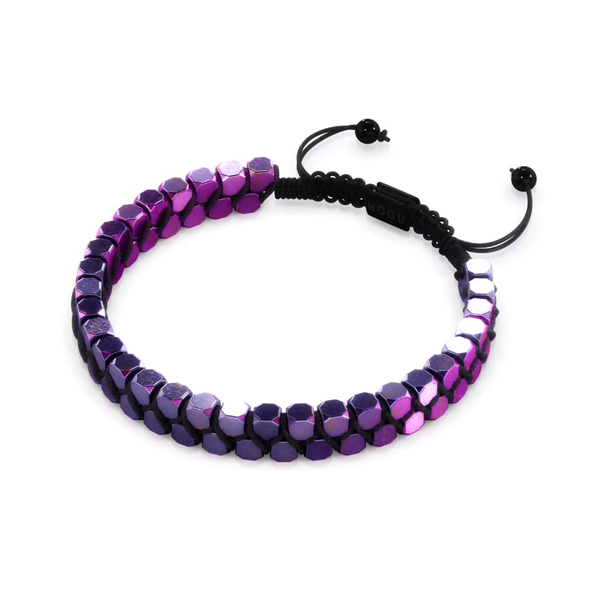 Géome sacrée | Hématite violette | Bronze à canon | Bracelet octaèdre