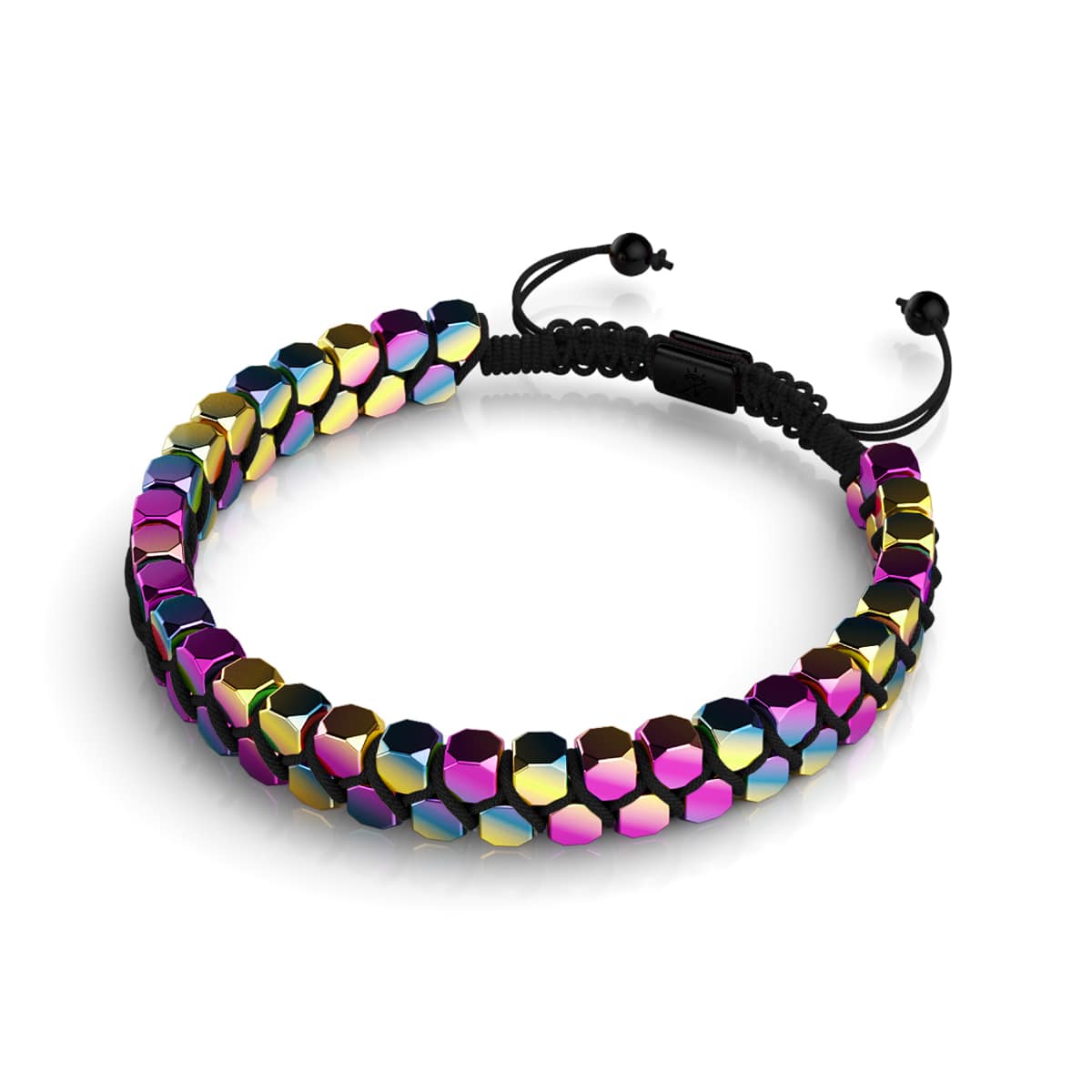 Géome sacrée | Hématite arc-en-ciel | Bronze à canon | Bracelet octaèdre