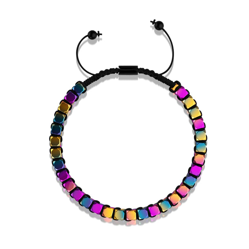 Géome sacrée | Hématite arc-en-ciel | Bronze à canon | Bracelet octaèdre