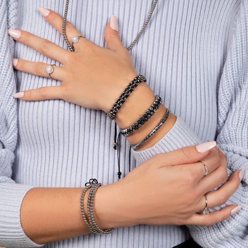 Sacred Geom | Silver Hematite | Gunmetal | Octahedron Bracelet