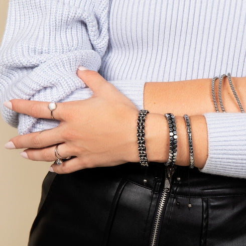Géome sacrée | Hématite d'argent | Bronze à canon | Bracelet octaèdre