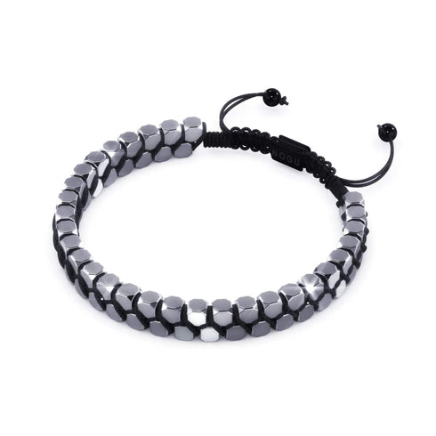 Géome sacrée | Hématite d'argent | Bronze à canon | Bracelet octaèdre