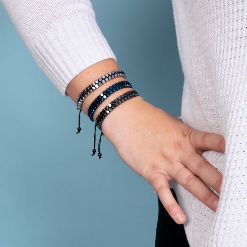 Géome sacrée | Hématite d'argent | Bronze à canon | Bracelet octaèdre