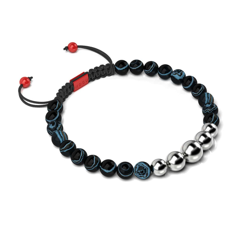 Agate ligne noire | Argent et émail rouge | Bracelet Père Noël en macramé
