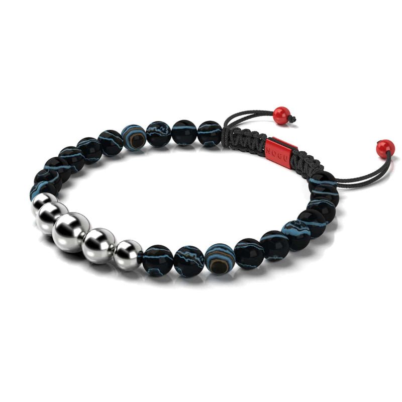 Agate ligne noire | Argent et émail rouge | Bracelet Père Noël en macramé