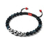 Agate ligne noire | Argent et émail rouge | Bracelet Père Noël en macramé
