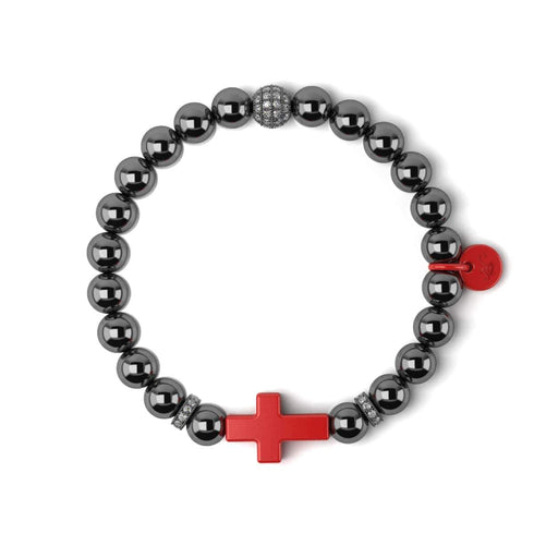 Gunmetal and Red Enamel | Santa Cross Bracelet