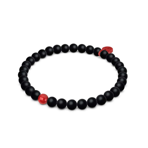 Agate noire mate | Argent et émail rouge | Bracelet à breloques Père Noël