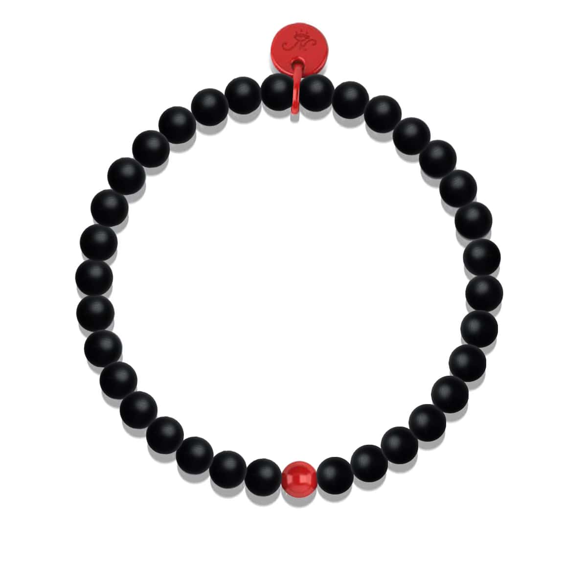 Matte Black Agate | Silver and Red Enamel | Santa Charm Bracelet