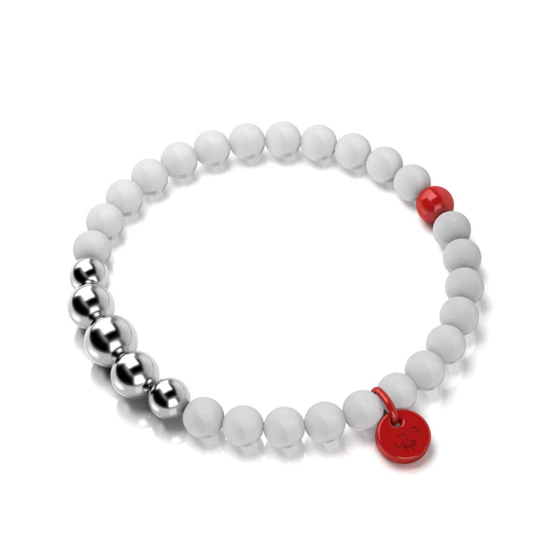 Agate blanche mate | Argent et émail rouge | Bracelet Père Noël