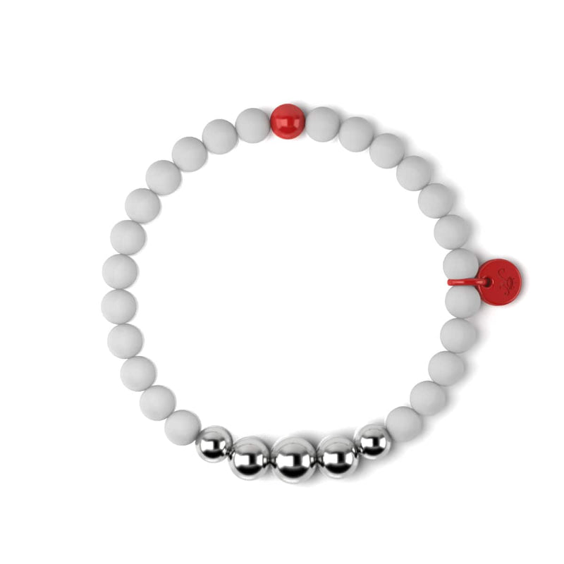 Agate blanche mate | Argent et émail rouge | Bracelet Père Noël