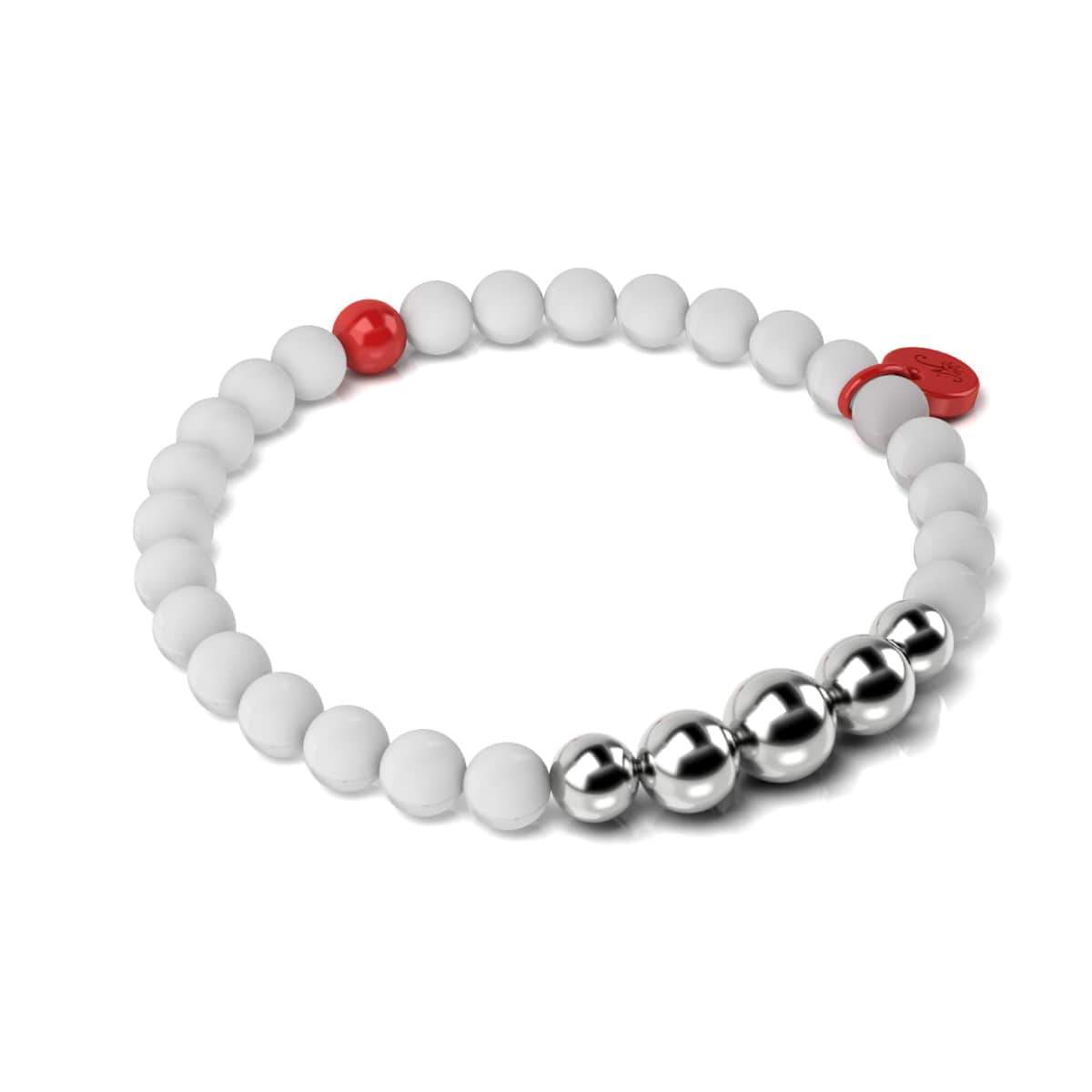 Agate blanche mate | Argent et émail rouge | Bracelet Père Noël
