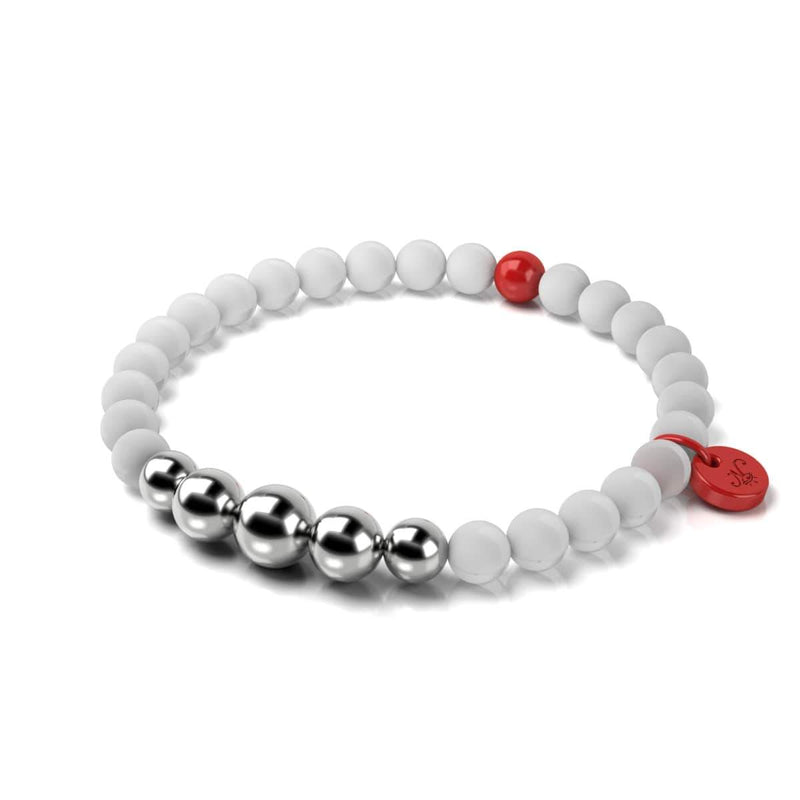 Agate blanche mate | Argent et émail rouge | Bracelet Père Noël
