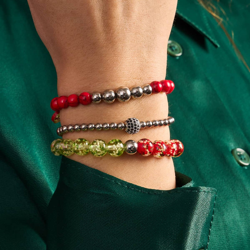 Rouge Turquoise | Argent et émail rouge | Bracelet à breloques Père Noël