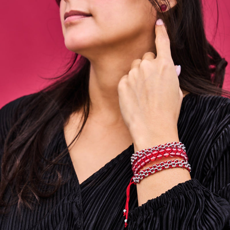 Silver and Red Enamel | Kismet Links | Macrame Santa Bracelet