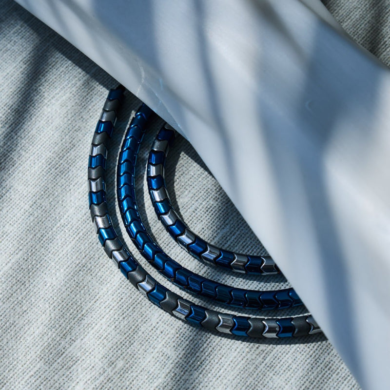 Serpentine | Blue and Silver and Matte Hematite x Silver | Wave Bracelet