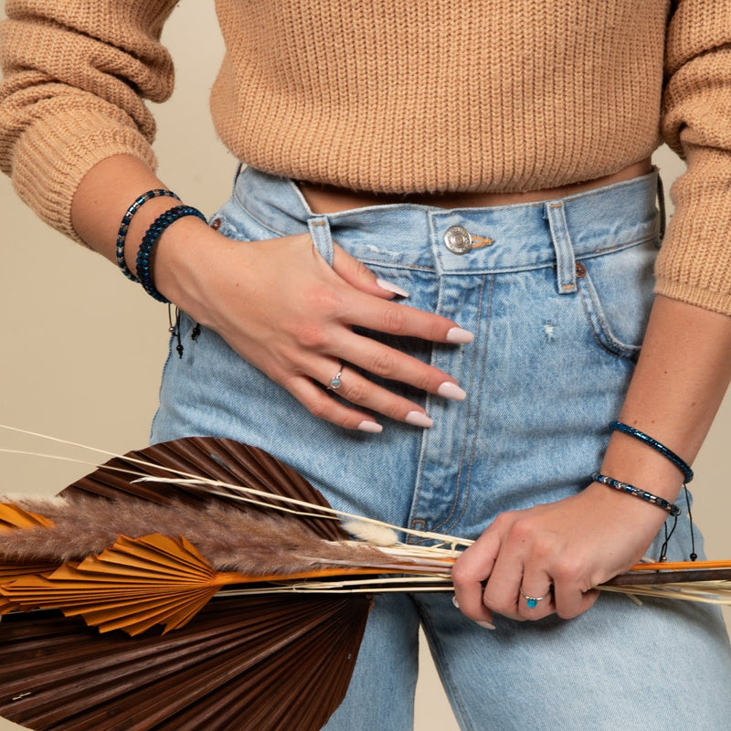 Serpentin | Hématite bleue et argent x argent | Bracelet Vague