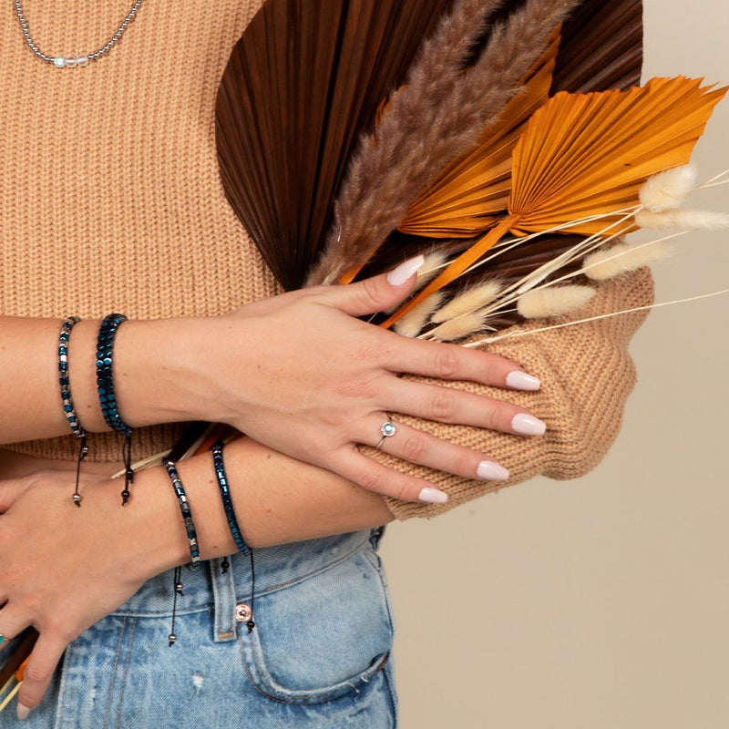 Serpentin | Hématite bleue et argent x argent | Bracelet Vague