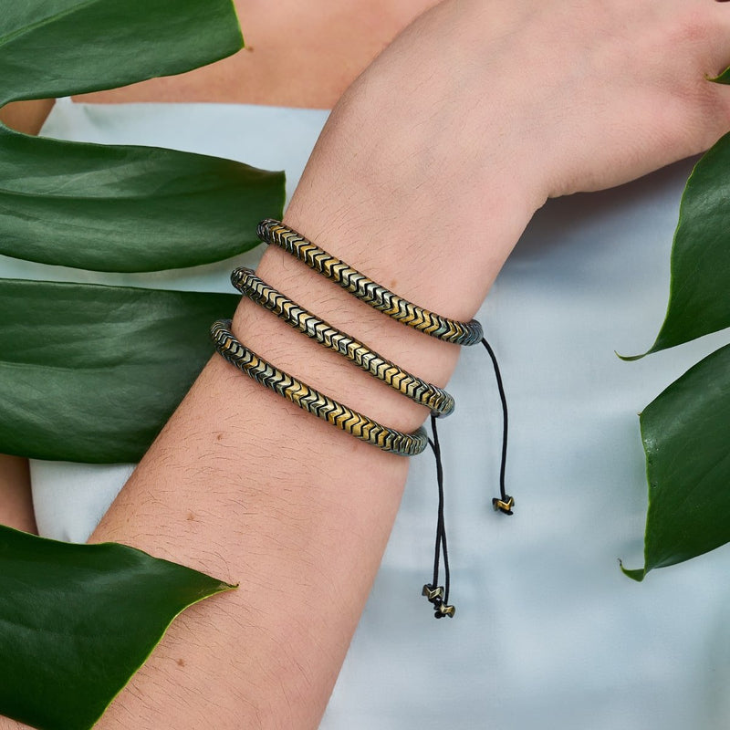 Serpentine | Bronze Hematite x Silver | Double Wave Bracelet
