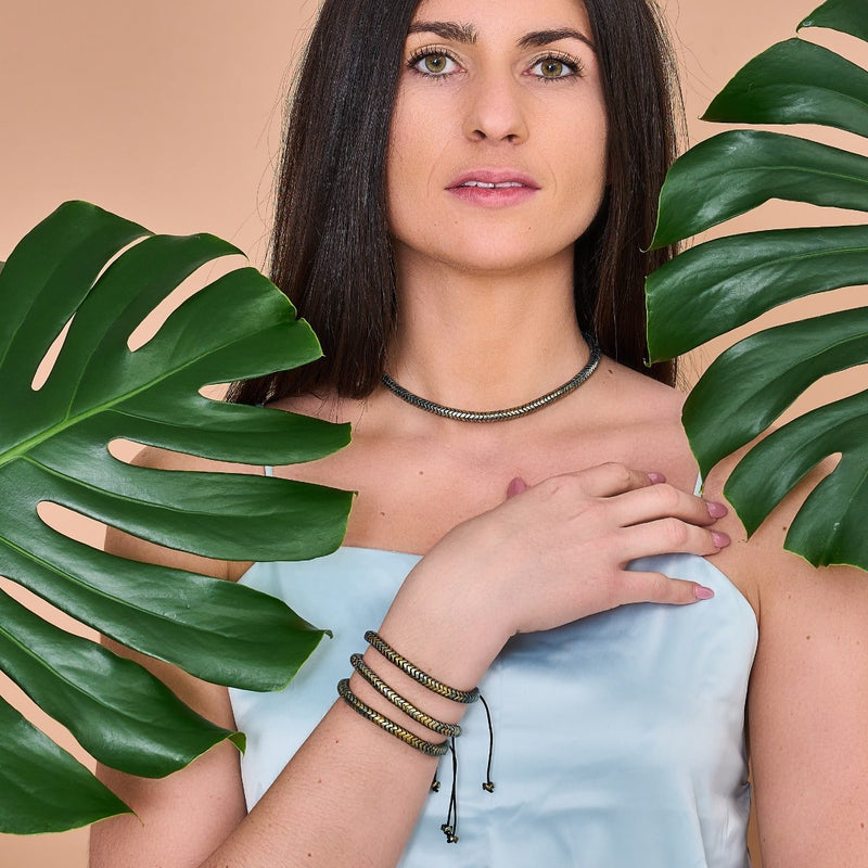 Serpentine | Bronze Hematite x Silver | Double Wave Bracelet