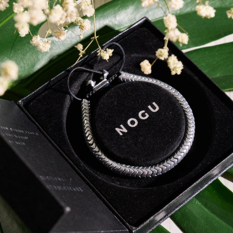 Serpentin | Chrome Hématite x Argent | Bracelet Double Vague