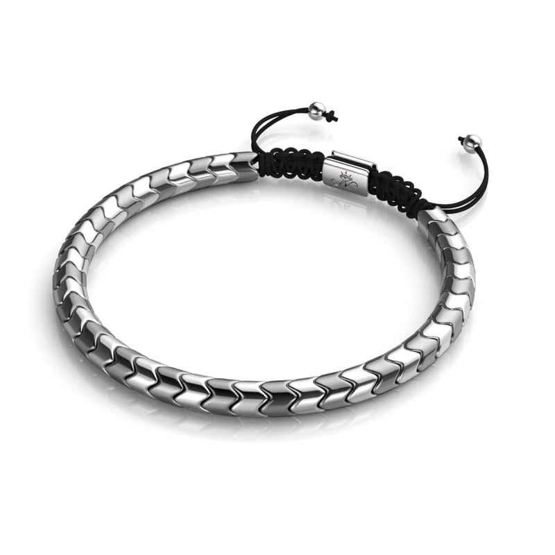 Serpentine | Grey and Silver Hematite x Silver | Wave Bracelet