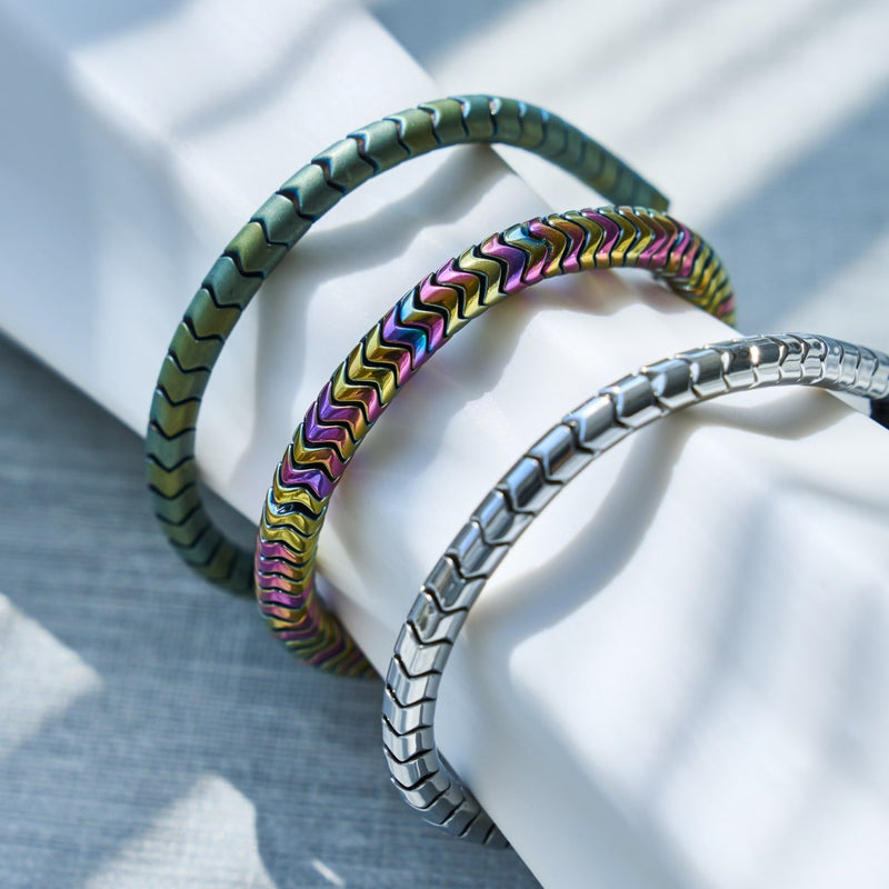 Serpentin | Mat Seafoam Hématite x Argent | Bracelet Vague