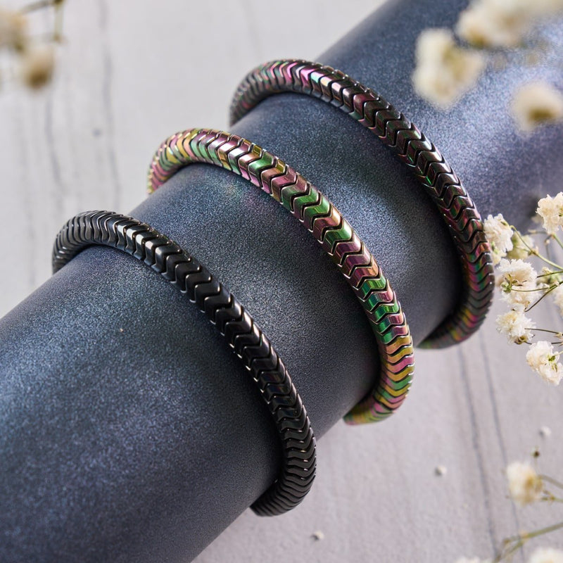 Serpentin | Onyx Hématite x Gunmetal | Bracelet Double Vague