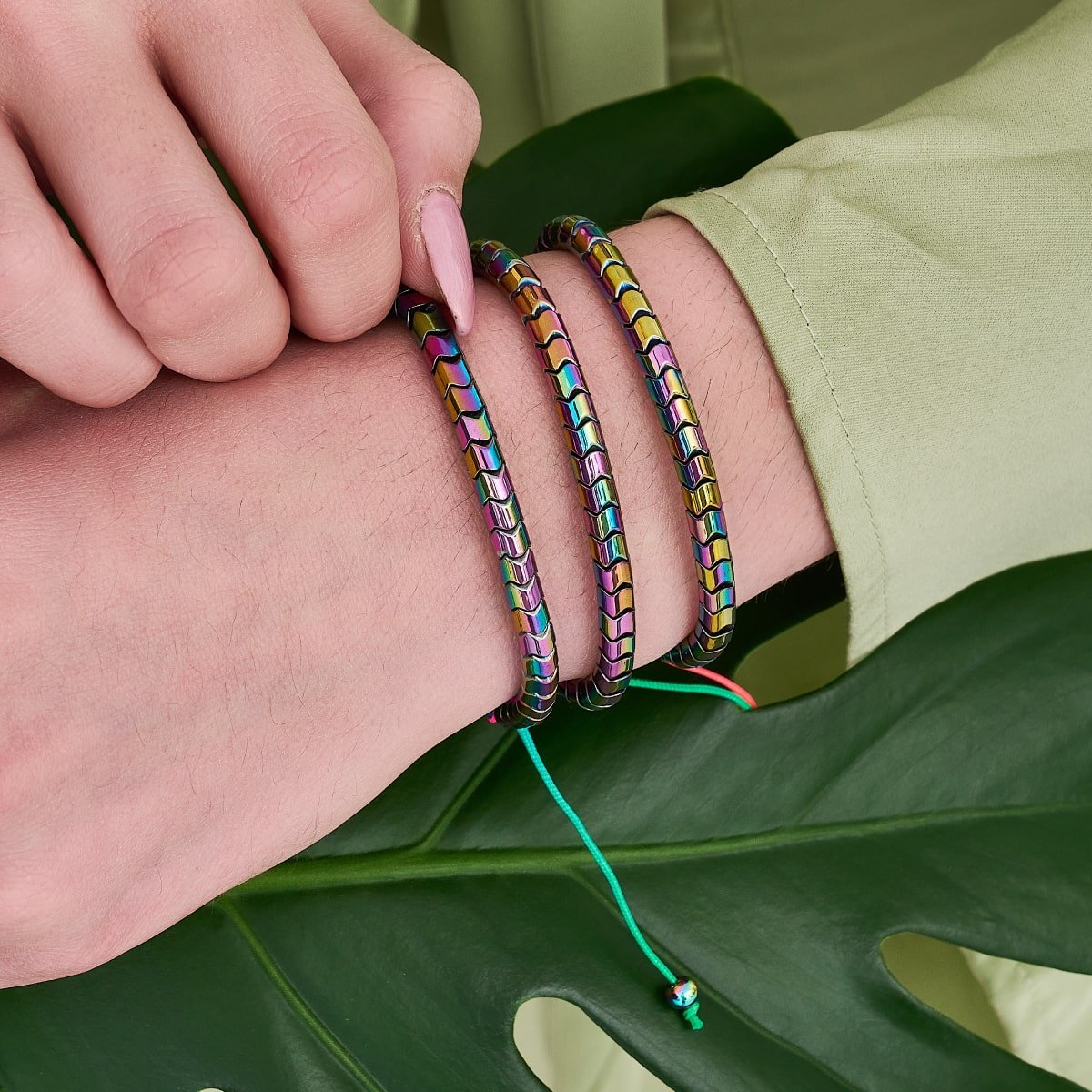 Serpentin | Arc-en-ciel Hématite x Spectre x Licorne Argent | Bracelet Vague