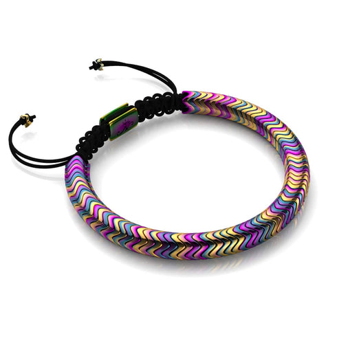 Serpentin | Arc-en-ciel Hématite x Licorne Argent | Bracelet Double Vague