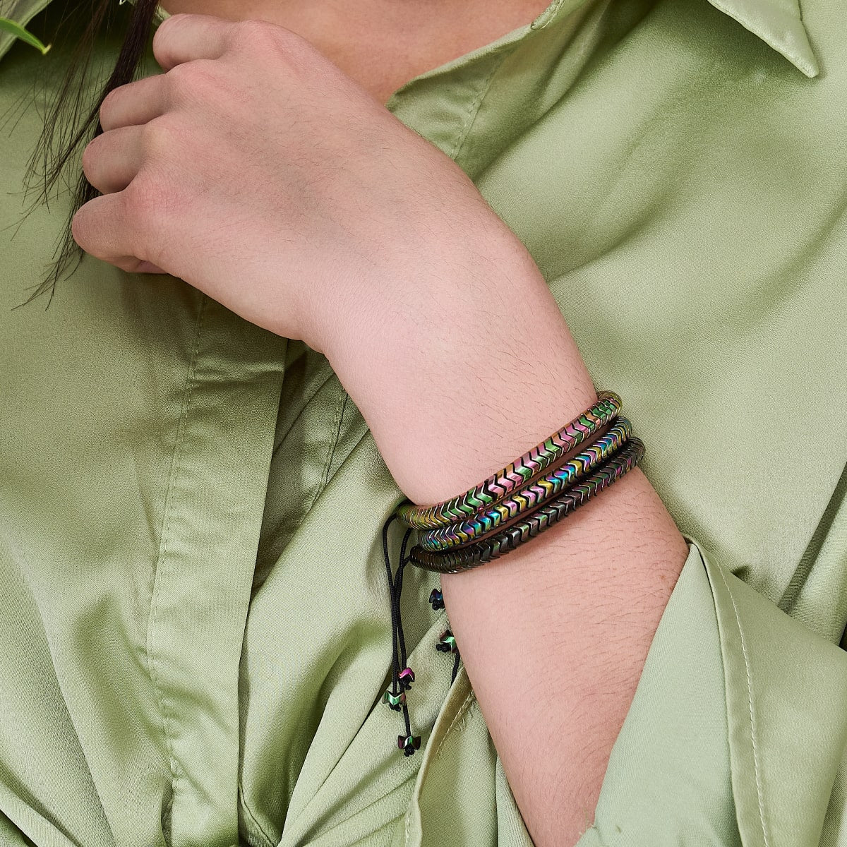 Serpentin | Licorne Or Hématite x Licorne Argent | Bracelet Double Vague