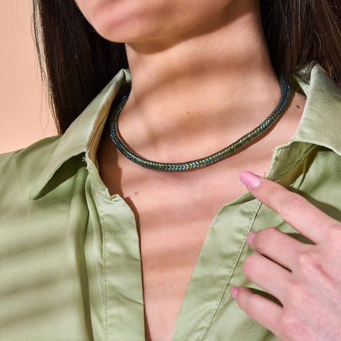 Serpentine | Emerald Hematite x Gunmetal | Double Wave Necklace