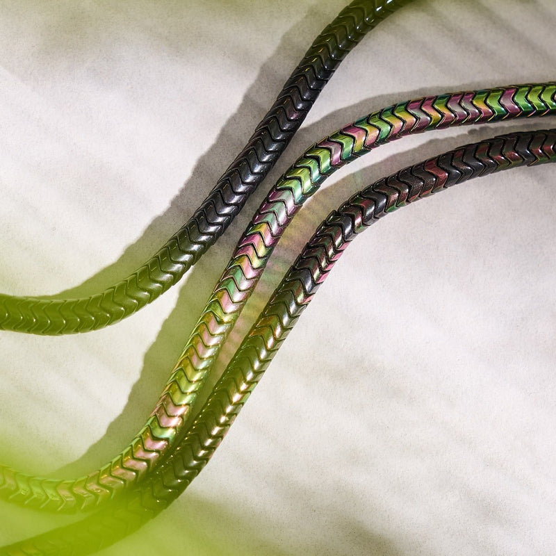 Serpentin | Onyx Hématite x Gunmetal | Collier Double Vague