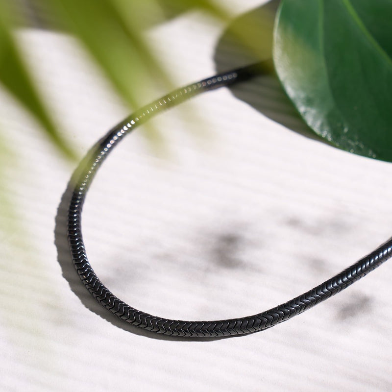 Serpentin | Onyx Hématite x Gunmetal | Collier Double Vague