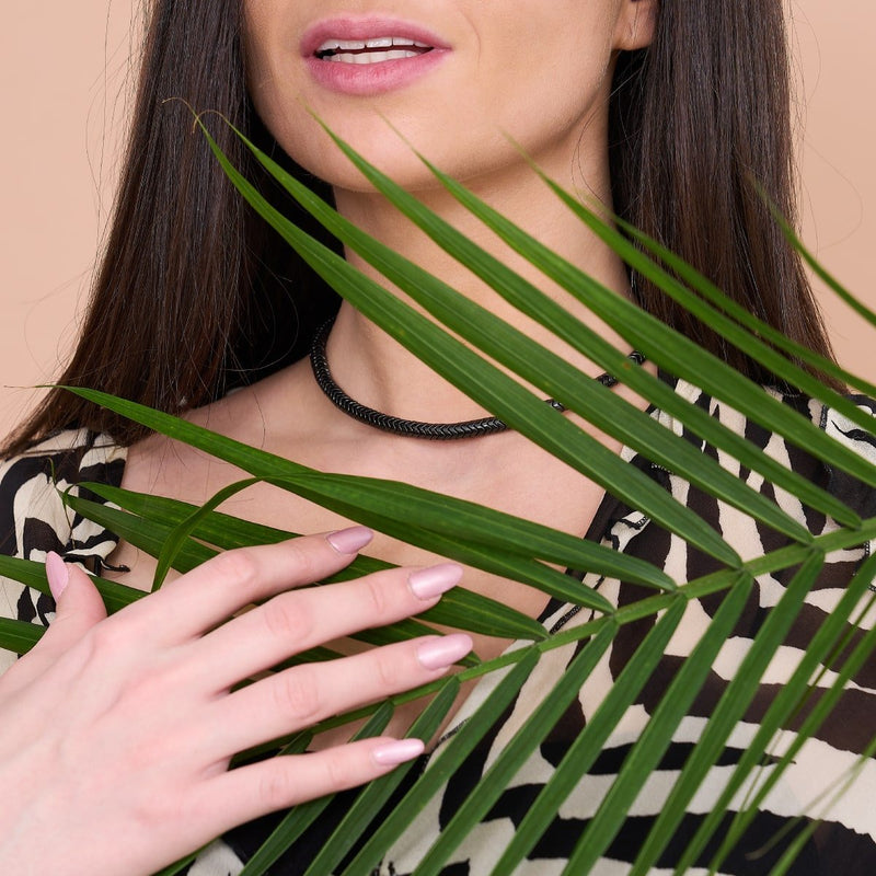 Serpentin | Onyx Hématite x Gunmetal | Collier Double Vague