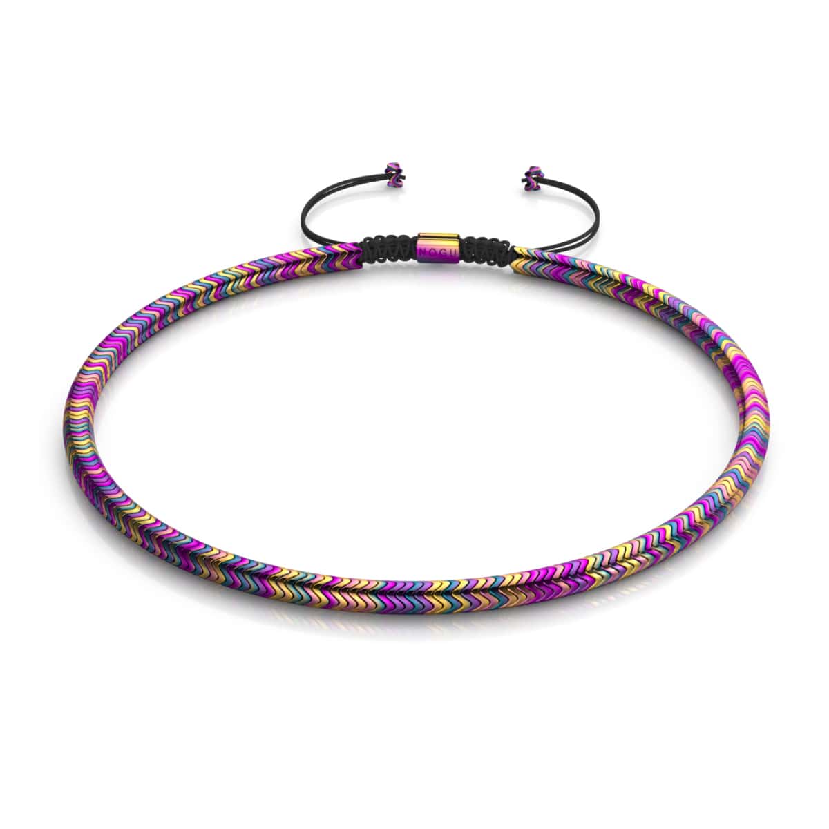 Serpentin | Arc-en-ciel Hématite x Licorne Argent | Collier Double Vague