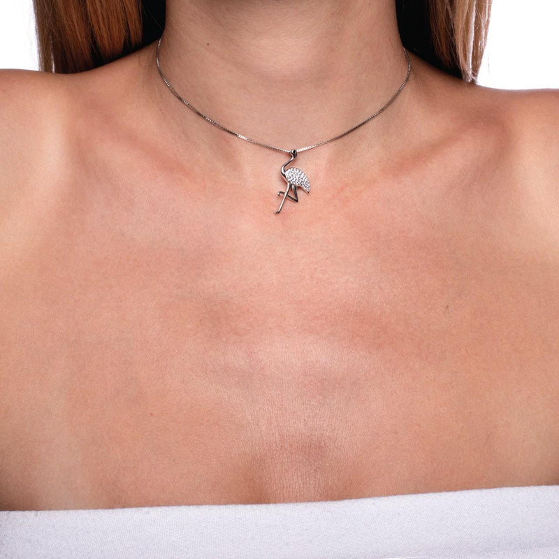 Aruba | Argent sterling .925 | Collier fermoir infini flamant rose cristal