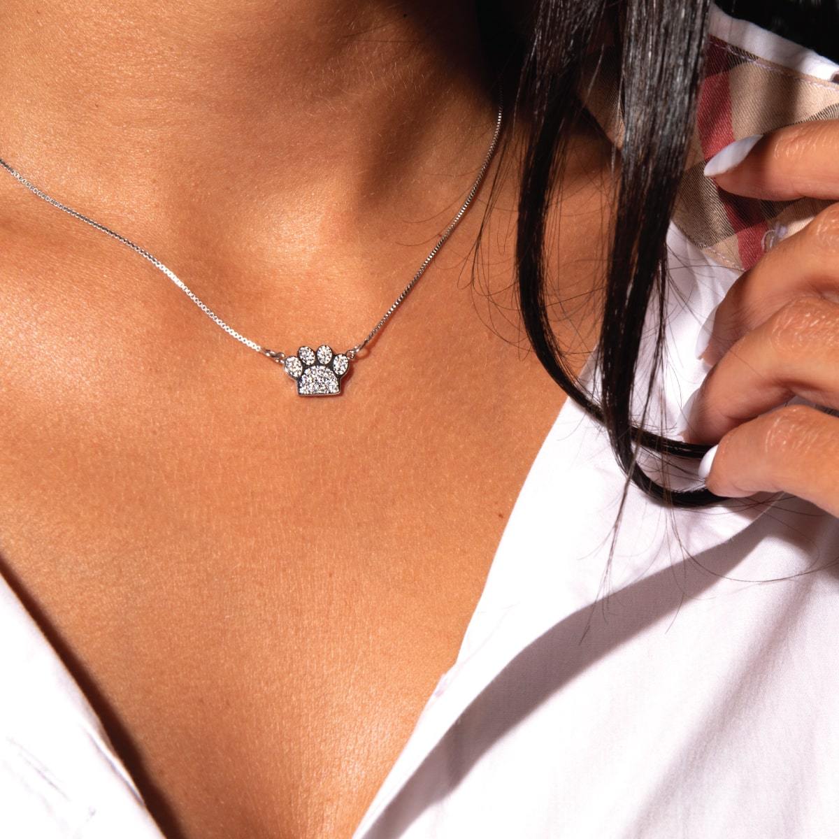 Paw | .925 Sterling Silver | Crystal Pup Print Infinity Clasp Necklace