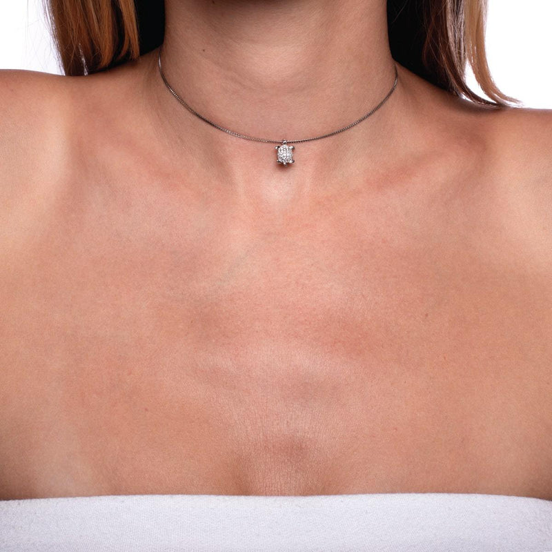Tortue | Argent sterling .925 | Collier fermoir infini tortue de mer en cristal